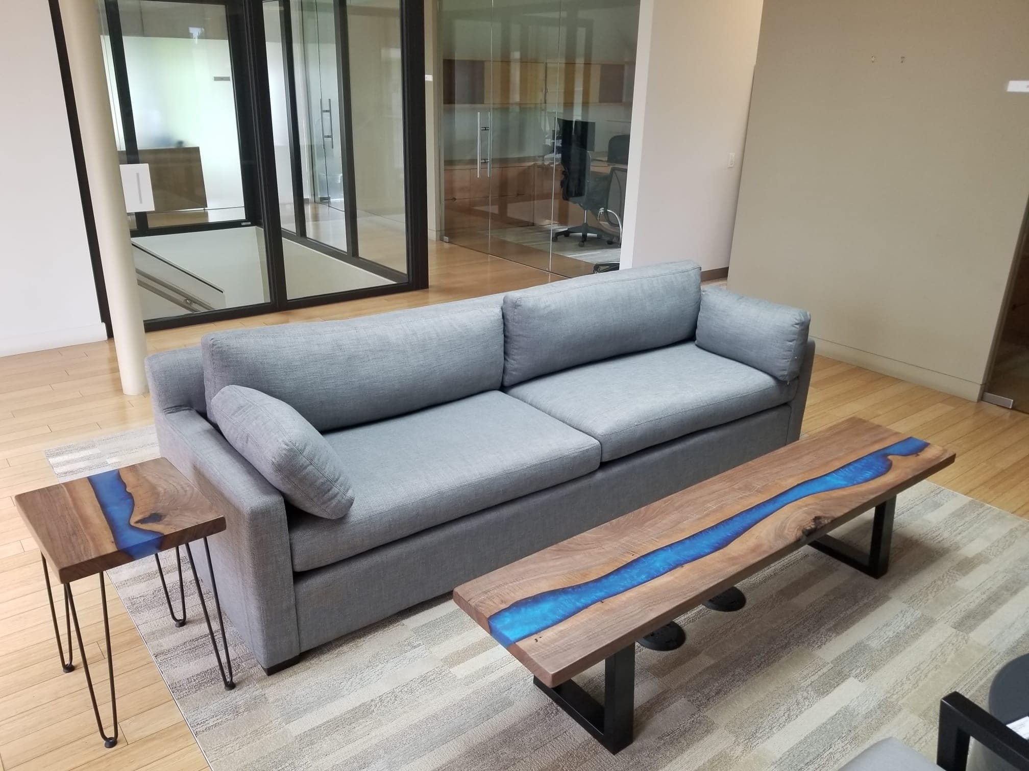 Blue Epoxy River Black Walnut Bench – 38″ (width) 2 feets