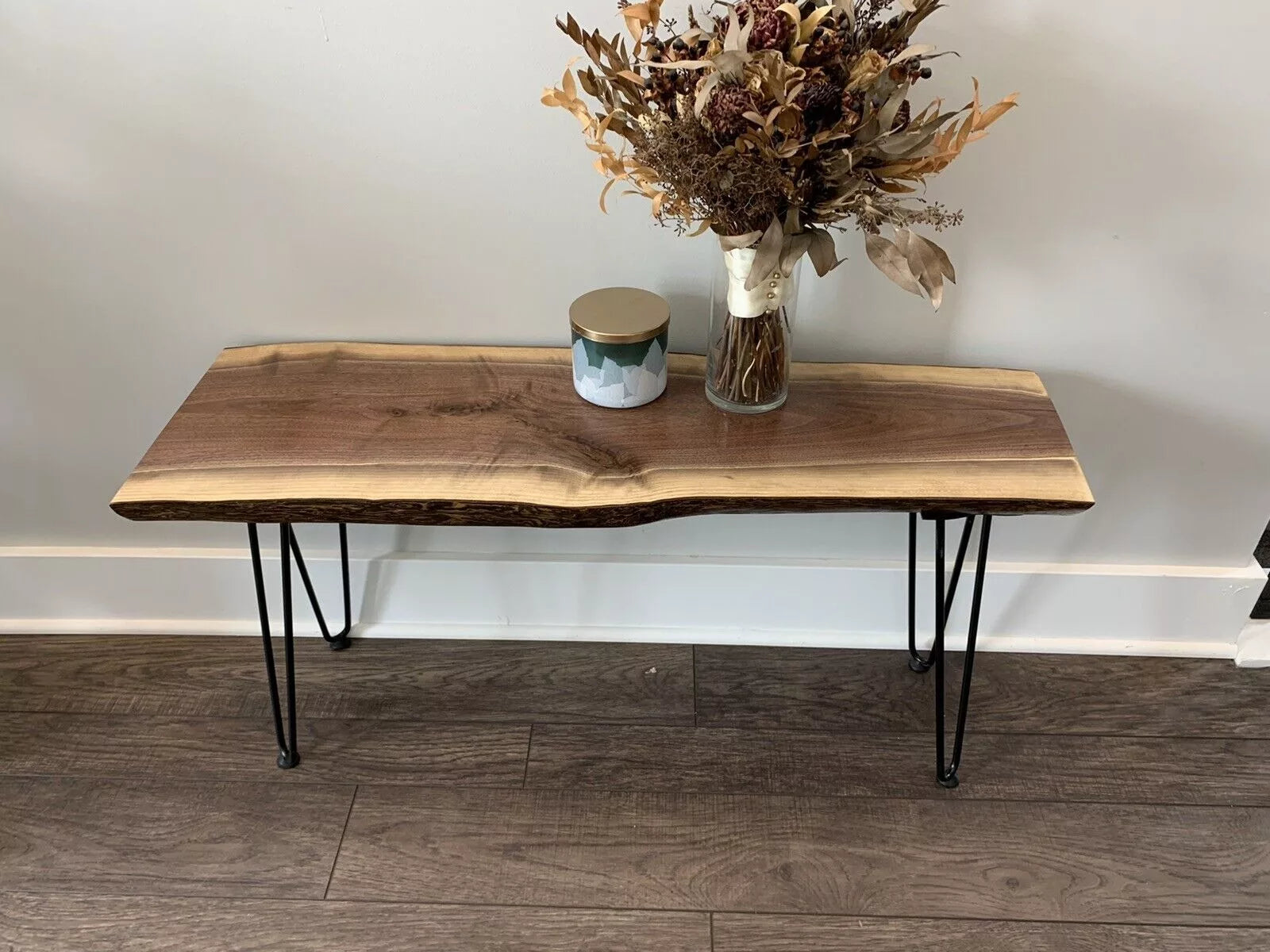 Rustic Charm Black Walnut Live Edge Console Table
