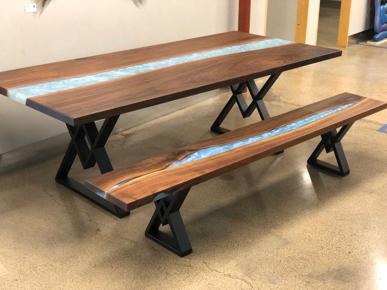 Walnut Epoxy Resin Side Table with Varnish Finish – 38″ (width) 2 feets