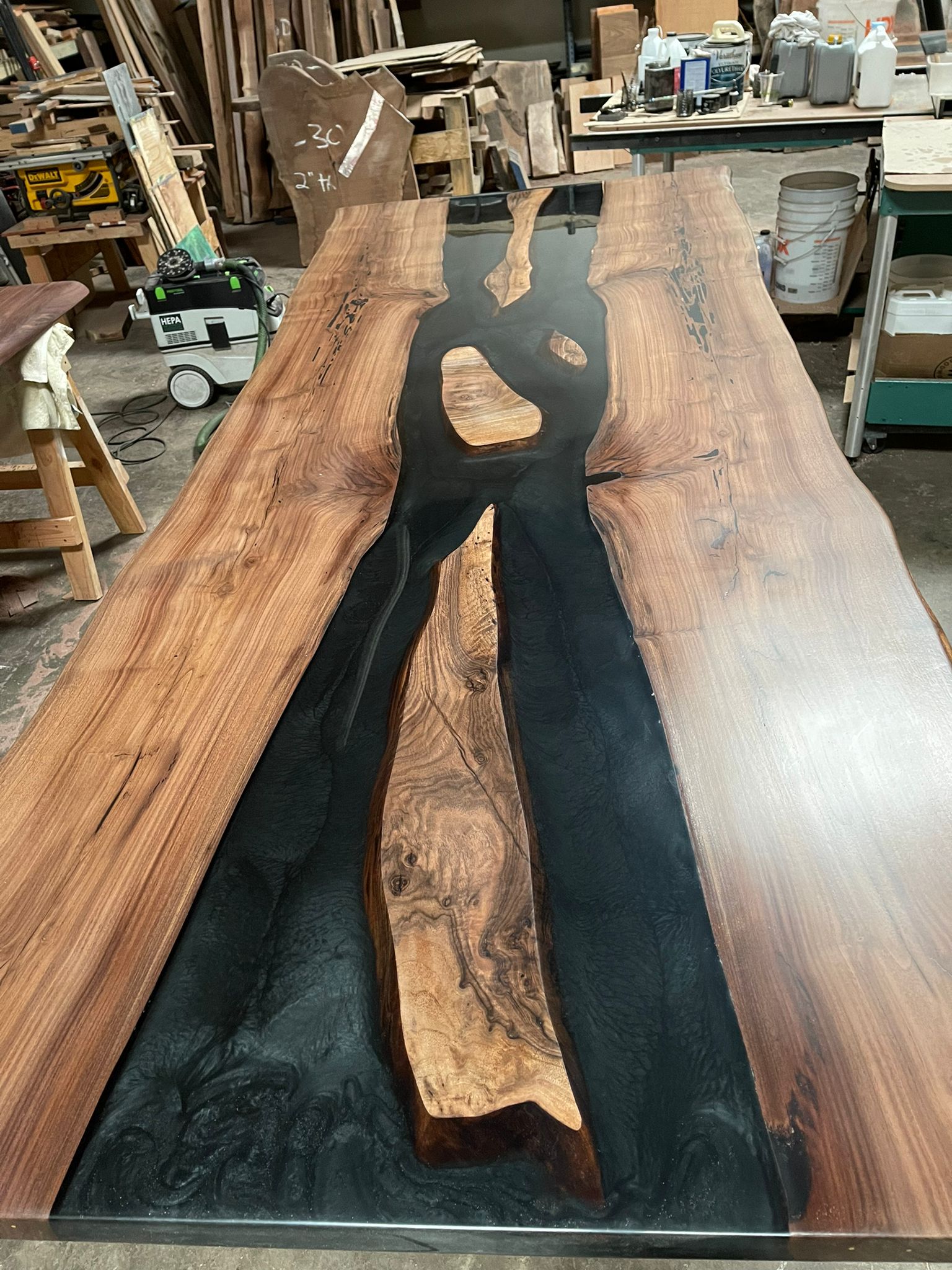 Handcrafted Black Walnut Epoxy River Dining Table – 38″ (width) 2 feets