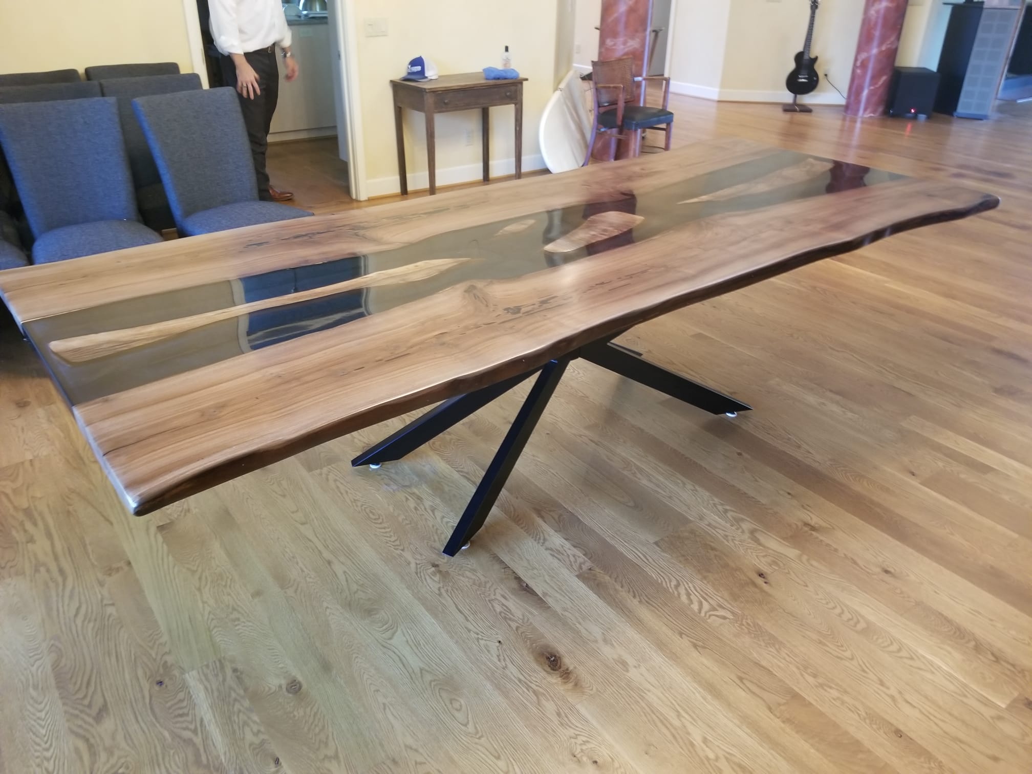 Handcrafted Black Walnut Epoxy River Dining Table – 38″ (width) 2 feets