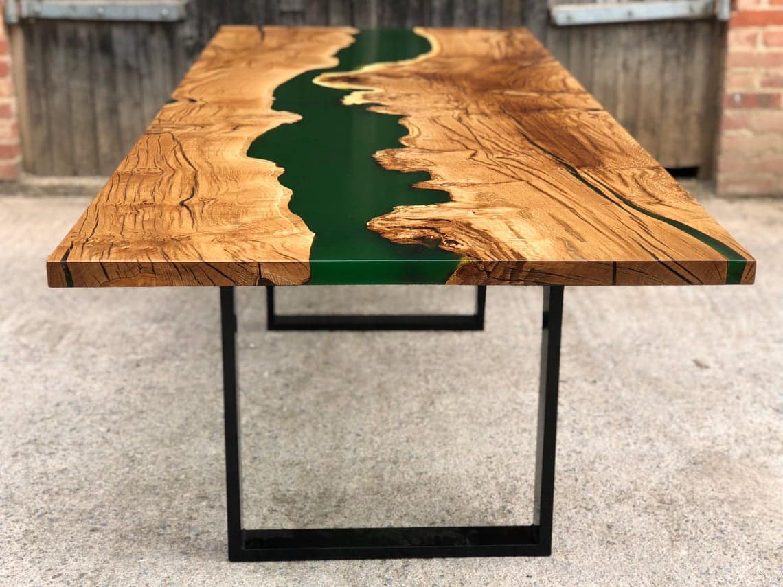 Oak Table with Green Epoxy – 38″ (width) 2 feets