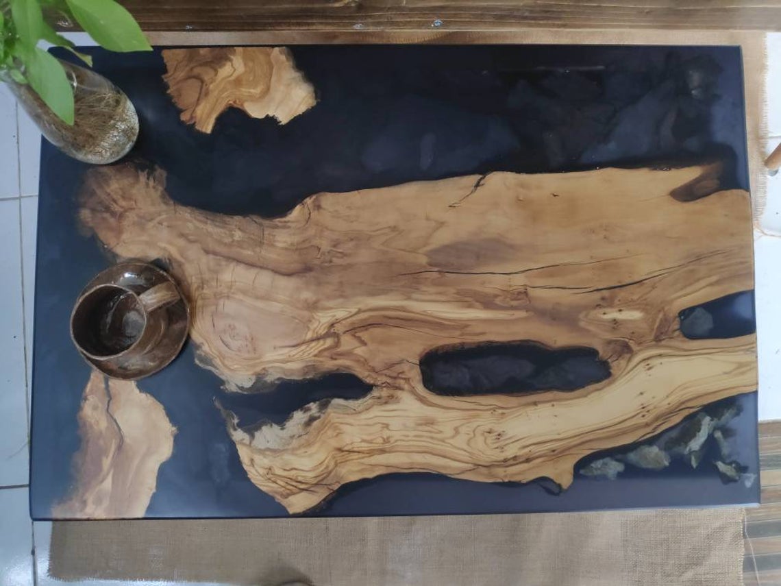 Black Matte Epoxy River Coffee Table – 38″ (width) 2 feets