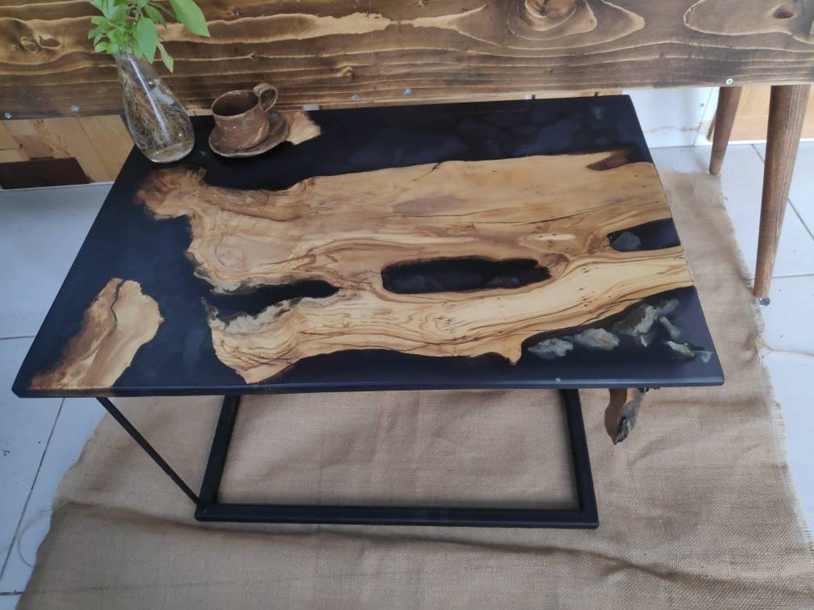 Black Matte Epoxy River Coffee Table – 38″ (width) 2 feets