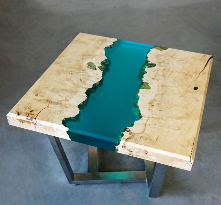 California Maple Coffee Table Epoxy Resin, Polyurethane Varnish