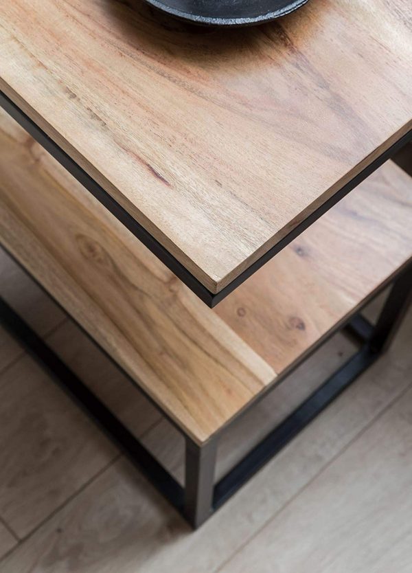 C-shape Acacia Solid Wood & Metal Table