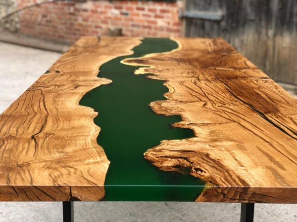 Wood Oak Green Epoxy Table