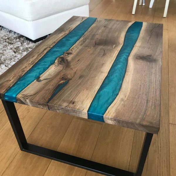 Epoxy River Table Made of Walnut Wood