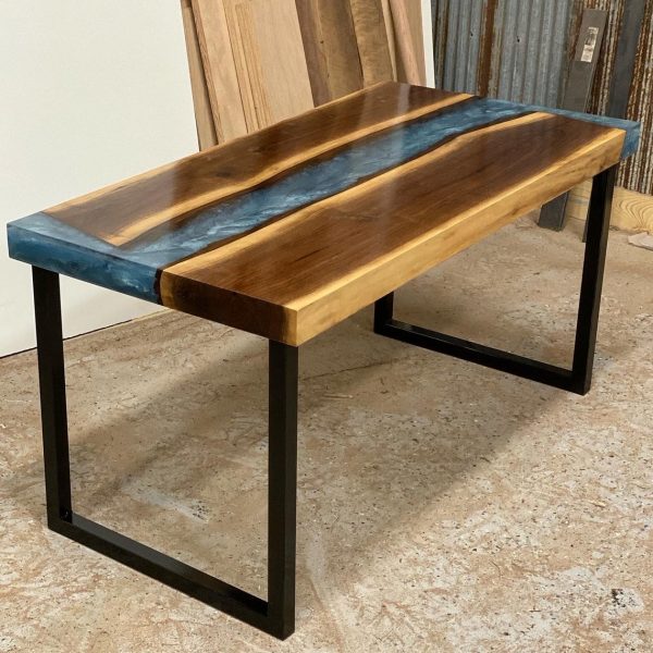 Wood and Blue Epoxy River Table