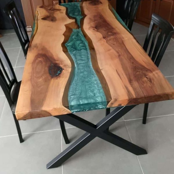 Solid Wood Blue Epoxy River Table