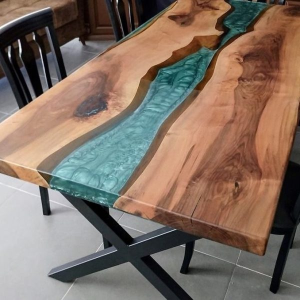 Solid Wood Blue Epoxy River Table