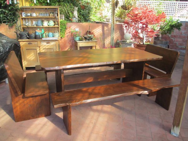 Outdoor Wood Dining Table with Two Bench Set
