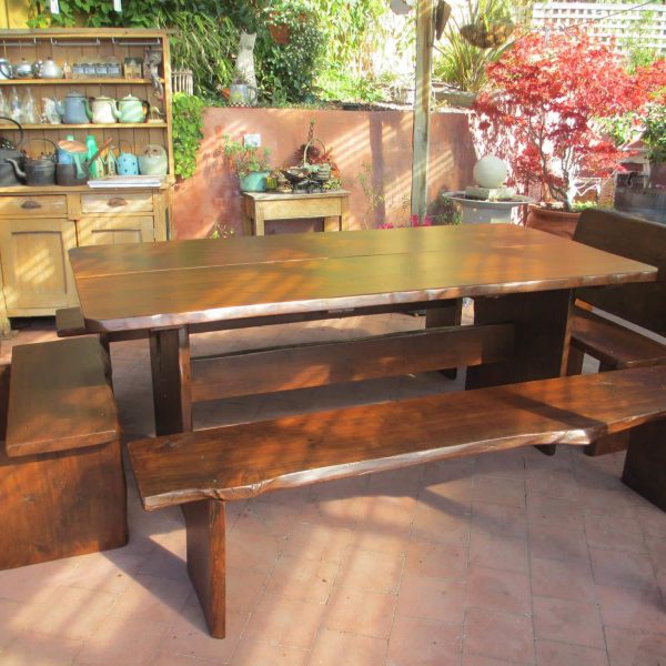 Outdoor Wood Dining Table with Two Bench Set