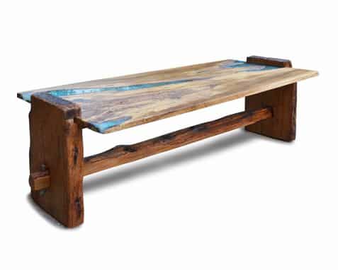 Live Edge Rustic Oak With Turquoise Inlay Bench