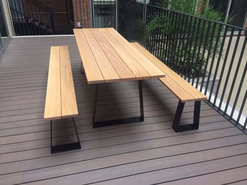 Outdoor Wood Table & Two Benches Set | Maxiwoods