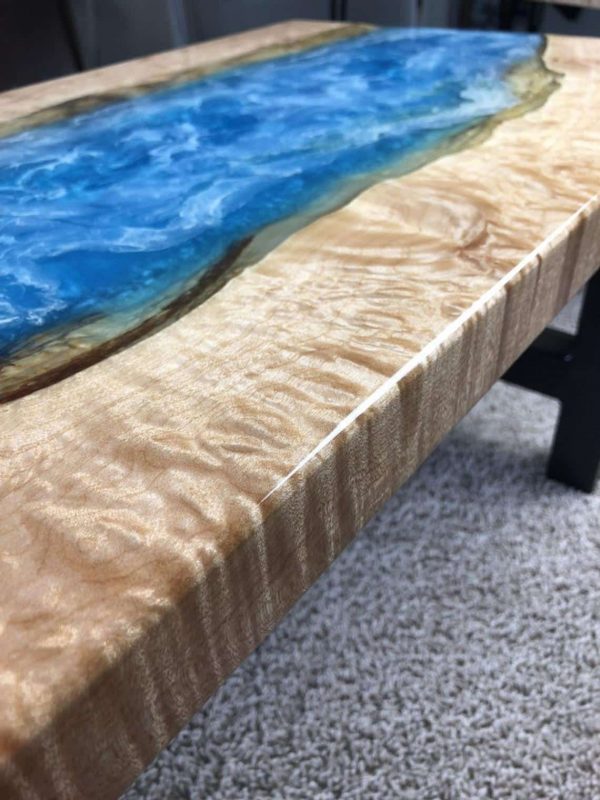 Epoxy Resin Ocean and Maple Coffee Table