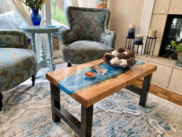 Epoxy Resin Ocean and Maple Coffee Table