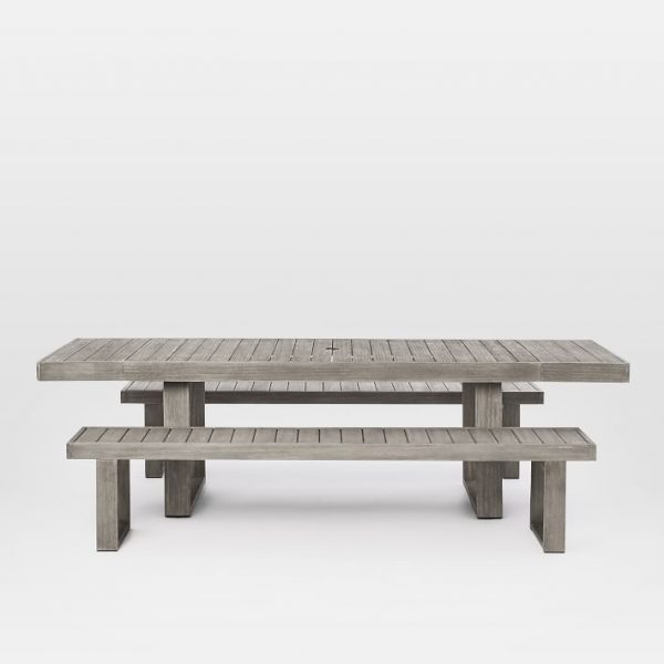 Outdoor Expandable Dining Table & 2 Benches Set