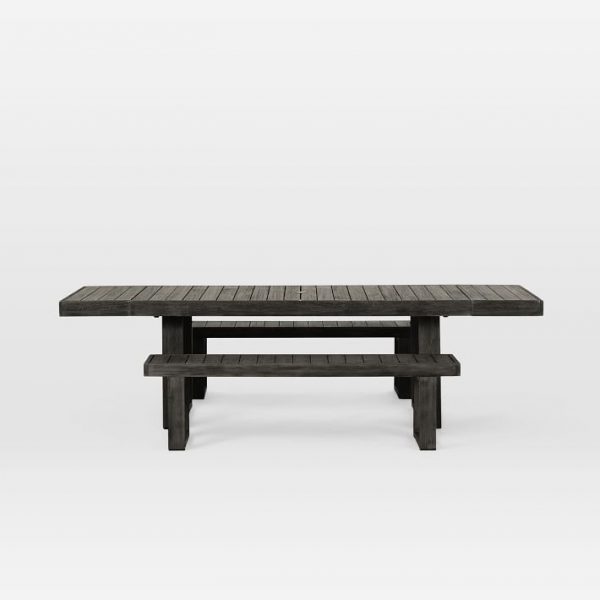 Outdoor Expandable Dining Table & 2 Benches Set