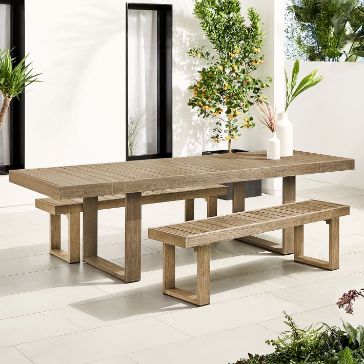 Outdoor Expandable Dining Table 2 Benches Set Maxiwoods