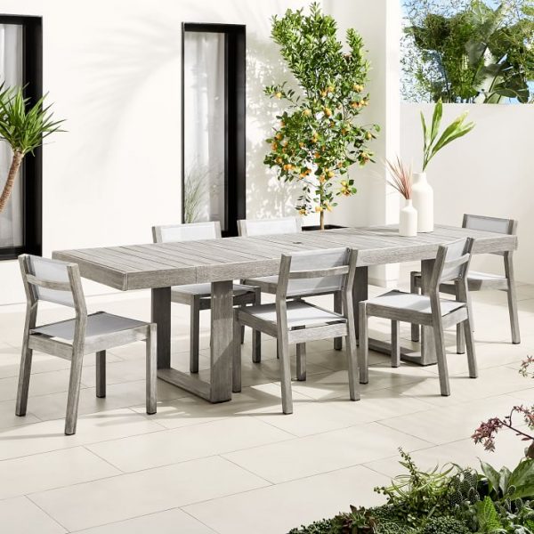 Outdoor Expandable Dining Table & 6 Textilene Chairs Set