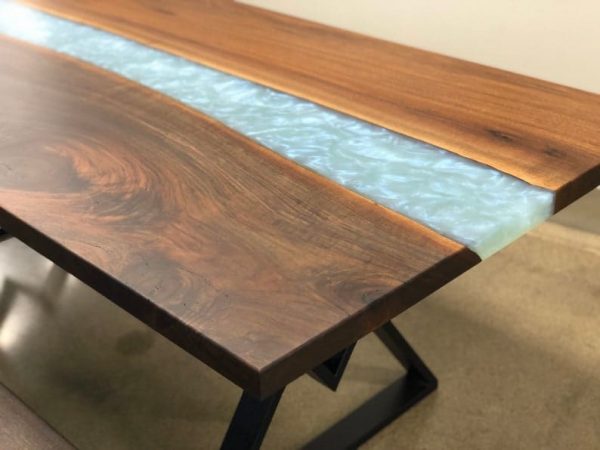 Walnut Epoxy Resin Side Table with Varnish Finish