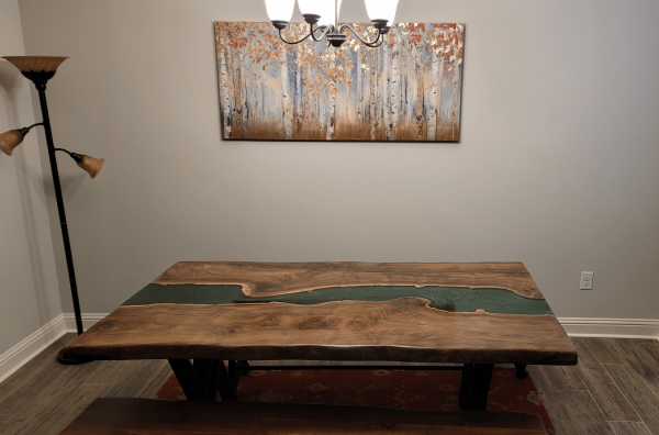 Black Walnut forest-green epoxy river dining table
