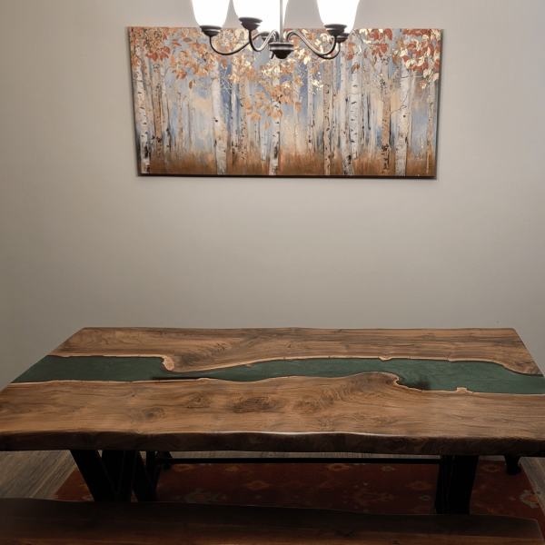 Black Walnut forest-green epoxy river dining table