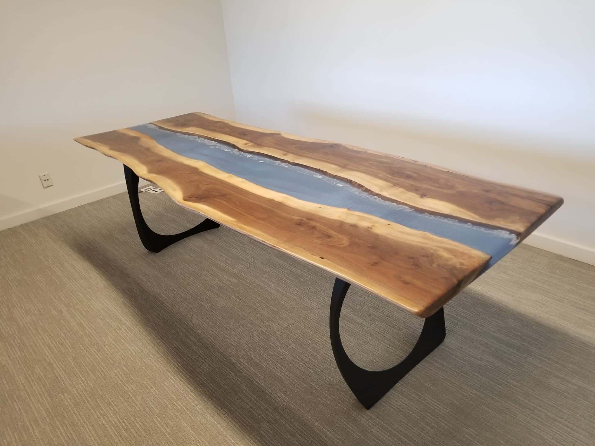 7.5' x 42 Walnut Epoxy River Table with Emerald Green / Blue Epoxy in  Voids and Cracks with Black Metal A Frame Legs - Lancaster Live Edge